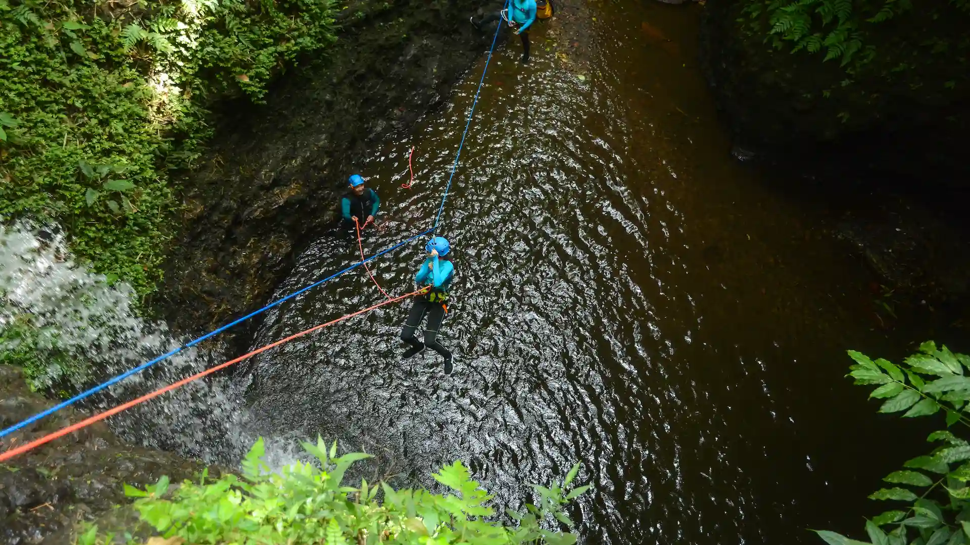 Canyoning group in the North Bali jungle