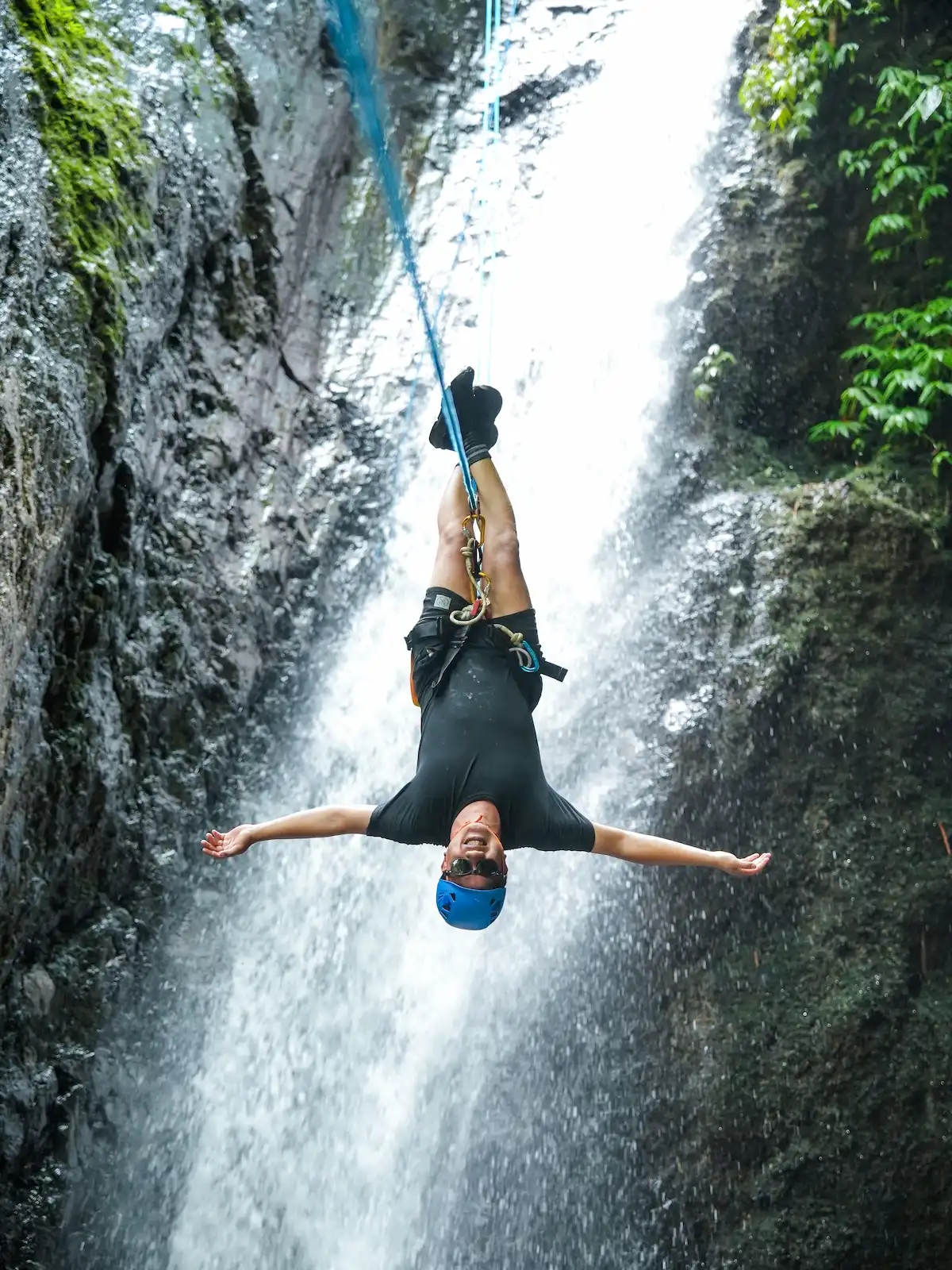 First-time guest getting ready to descend at the Gitgit Waterfall canyon area